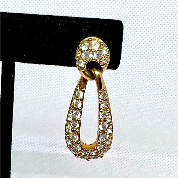 Swarovski Crystal Dangling Post Earrings Gold Plated Swan Stamp EUC - Picture 5 of 13